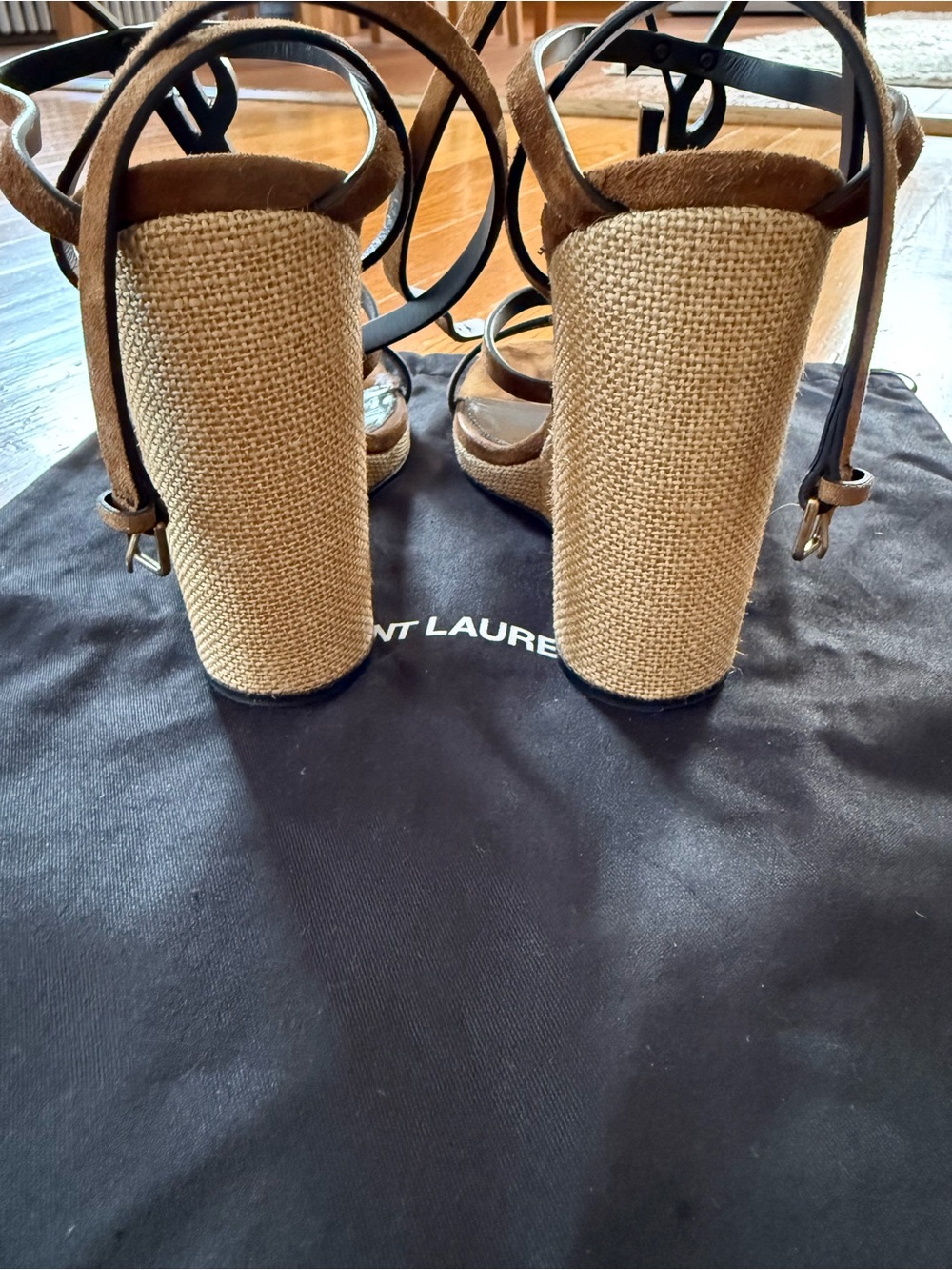 Saint Laurent Cassandra 105 Wedge Sandals Brown Suede Size 38 - Picture 4 of 11